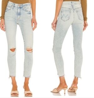 Mother The Stunner Zip Ankle Step Fray Jeans Rolling in the Bushes Size 25